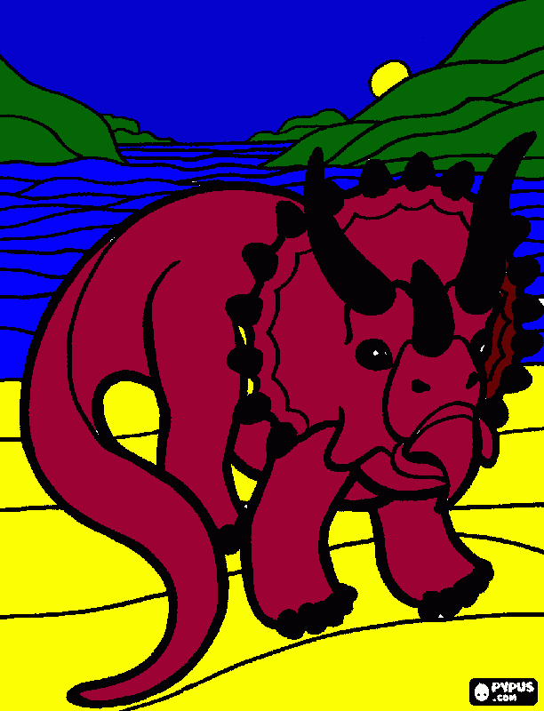 Omalovánka dinosaurus na pláži u moře
