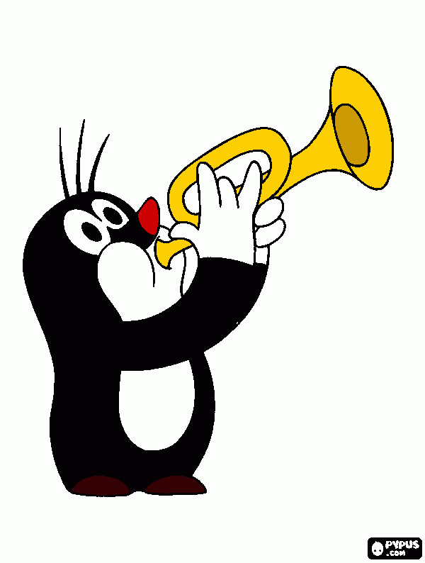 Omalovánka krtek s trumpetou černý