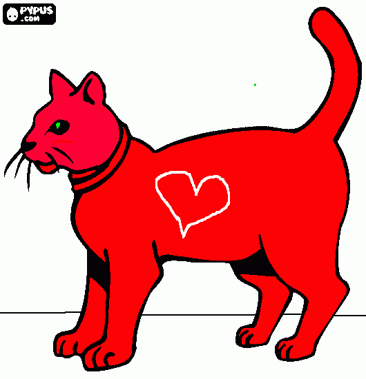 Omalovánka červená kočka se srdíčkem