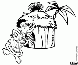 Omalovánka Africký muž a chata