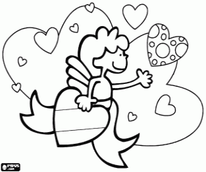 Omalovánka Anděl lásky mezi srdce
