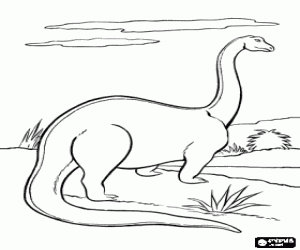 Omalovánka Brontosaurus hledí na obzoru