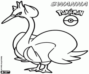 Omalovánka Bílý pták Pokémon, Swanna