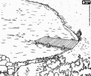 Omalovánka Břehu jezera s dock