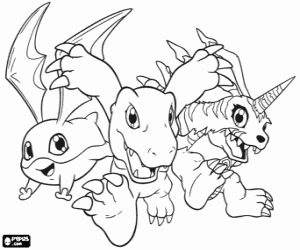 Omalovánka Digimon: Patamon, Agumon a Gabumon