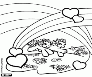 Omalovánka Dva poníci, duhy a srdce