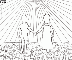 Omalovánka Dvě děti se těší jaro