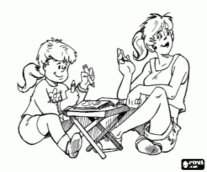 Omalovánka Dívka hraje malovat s matkou