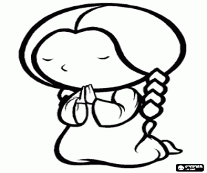 Omalovánka Dívka v pozici modlitby