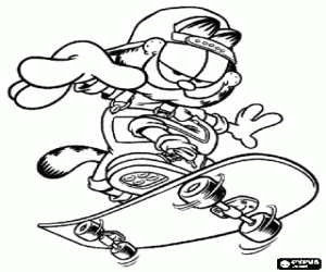 Omalovánka Garfield jako skateboardista