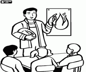 Omalovánka Hasič s dětmi ze školy