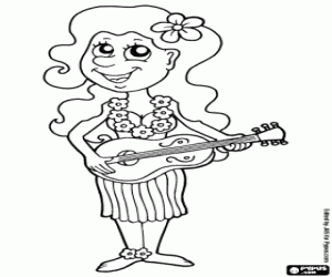 Omalovánka Havajské žena s ukulele