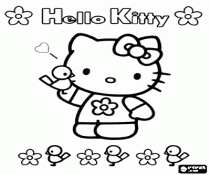 Omalovánka Hello Kitty s květinami a ptáky