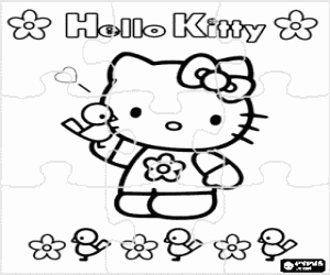 Omalovánka Hello Kitty s květy puzzle