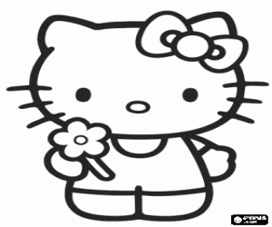 Omalovánka Hello Kitty s kytkou v ruce
