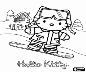 Omalovánka Hello Kitty s snowboard