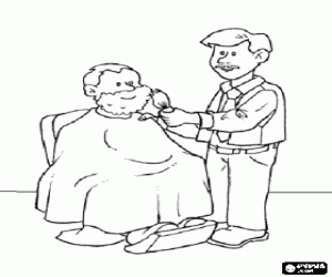 Omalovánka Holič holí zákazníka