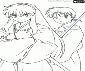Omalovánka InuYasha a Miroku, buddhistický mnich