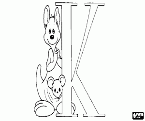 Omalovánka K písmeno s mámou a dítětem klokan