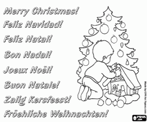 Omalovánka Karta s chlapcem a vánoční hvězda