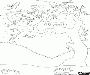 Omalovánka Kouzelný strom na Halloween