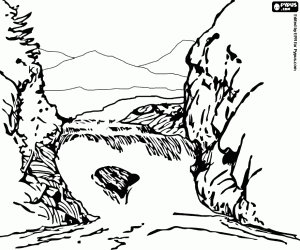 Omalovánka Krajina řeky k vodopádu