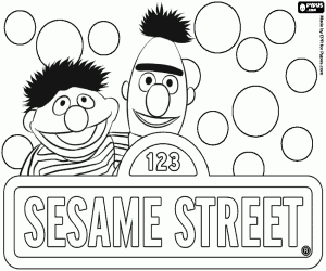 Omalovánka Logo Sesame Street s Ernieho a Berta