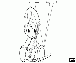 Omalovánka Malý chlapec a housle s velké písmeno V