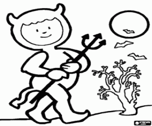 Omalovánka Malý chlapec s ďáblem šaty