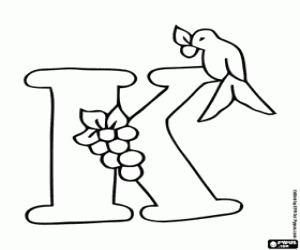 Omalovánka Malý pták a ovoce s písmeno K