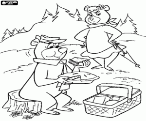 Omalovánka Medvěd Yogi žere a Cindy zlobí