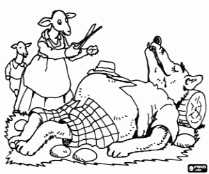 Omalovánka Máma koza s nůžkami a vlk