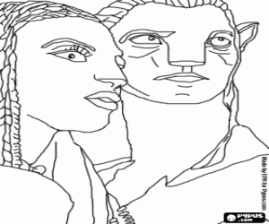 Omalovánka Na&#039;vi avatar Jake a  Neytiri