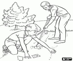 Omalovánka Otec a syn v zeleninové zahradě