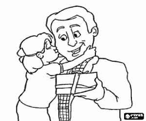 Omalovánka Otec dcera, polibek a dárek