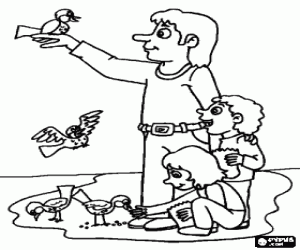 Omalovánka Otec se svými syny v parku