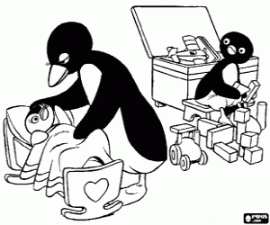Omalovánka Pingu s jeho matkou a Pinga
