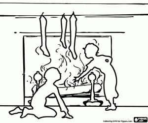 Omalovánka Podsvícení s krbem a děti