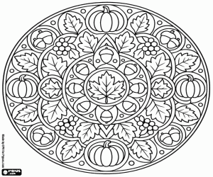 Omalovánka Podzimní figurativní mandala