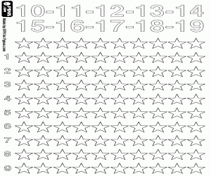 Omalovánka Počítání hvězdy od 10 do 19