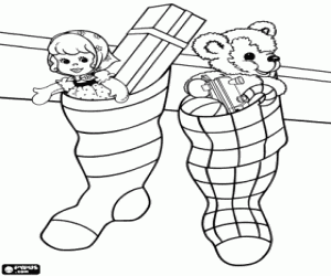 Omalovánka Punčochy zavěšené s vánoční dárky