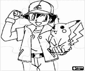 Omalovánka Puzzle Ash a Pikachu
