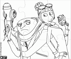 Omalovánka Puzzle z Gru a Lucy v akci