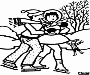 Omalovánka Pár bruslení na zamrzlém jezeře