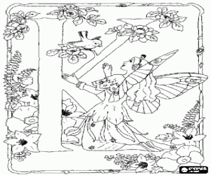 Omalovánka Písmeno K s květinami a víla