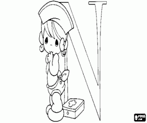 Omalovánka Písmeno N s dítětem sestra