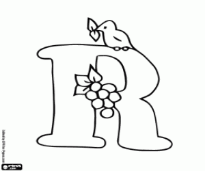 Omalovánka Písmeno R, pták a ovoce