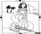 Puzzle starověkého Egypta - O pyramidy a dlaně Cleopatra chůze spolu s jeho kočkou, která představuje bohyni Bastet, s jejich pokrývky hlavy v podobě hada nebo asp