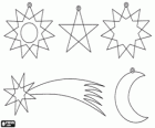 Betlémská hvězda, Vánoční ozdoby na zavěšení, hvězdy, měsíc a hvězdy Vánoc