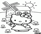 Hello Kitty vybere makovic při procházce kolem větrný mlýn v oblasti